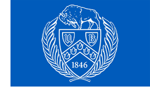 white UB crest on blue background